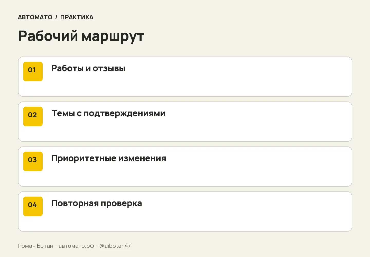 Рабочая схема: Работы и отзывы → Темы с подтверждениями → Приоритетные изменения → Повторная проверка